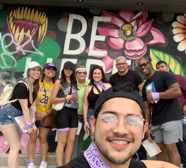 Employees playing Escape the Box, an outdoor escape game, in Austin, TX