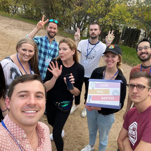 Employees playing Escape the Box, Austin’s premiere group activity.